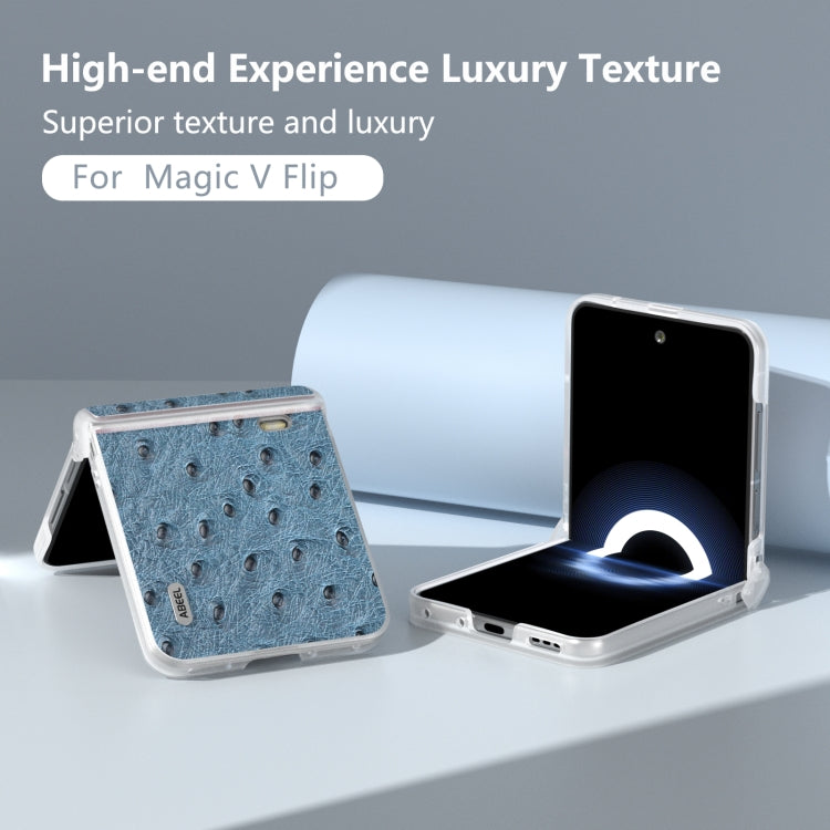 For Honor Magic V Flip ABEEL Three Parts Frosted Translucent Frame Genuine Leather Ostrich Texture Phone Case