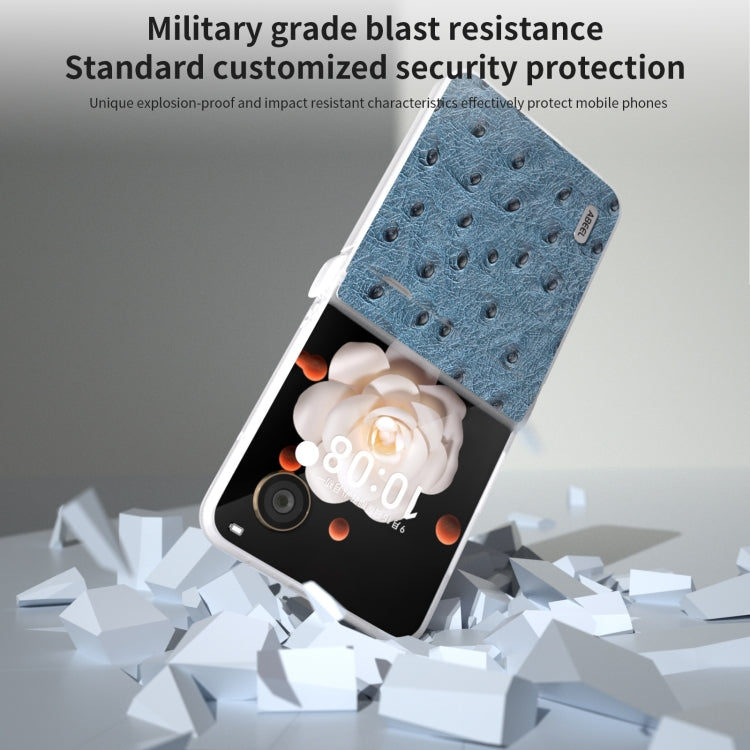 For Honor Magic V Flip ABEEL Three Parts Frosted Translucent Frame Genuine Leather Ostrich Texture Phone Case
