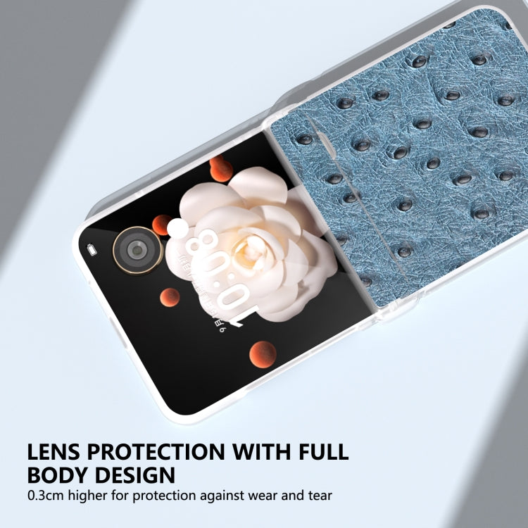 For Honor Magic V Flip ABEEL Three Parts Frosted Translucent Frame Genuine Leather Ostrich Texture Phone Case