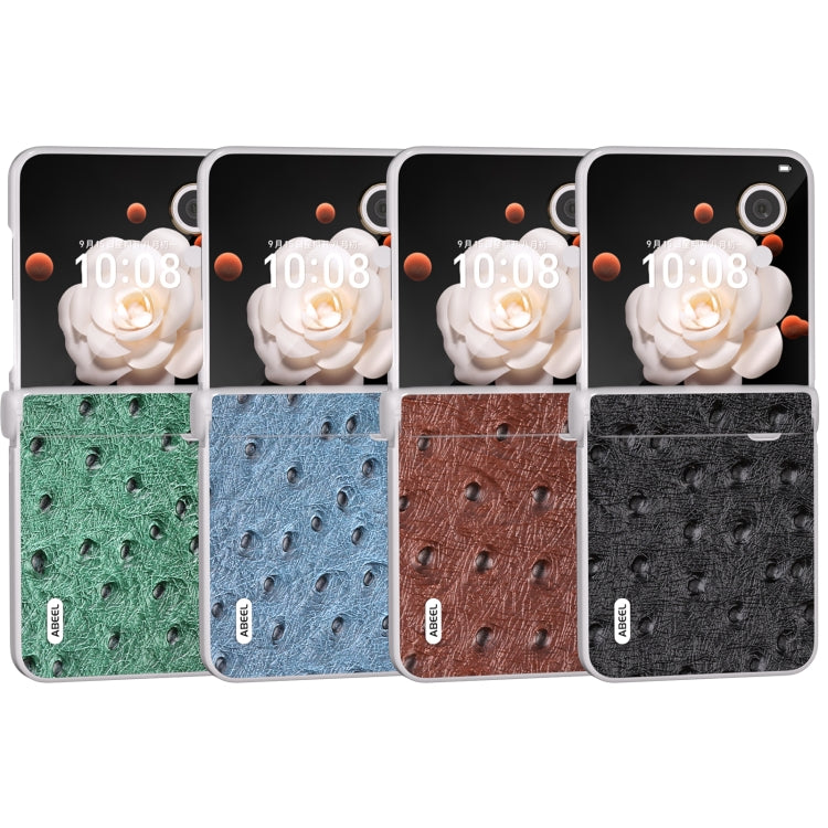 For Honor Magic V Flip ABEEL Three Parts Frosted Translucent Frame Genuine Leather Ostrich Texture Phone Case