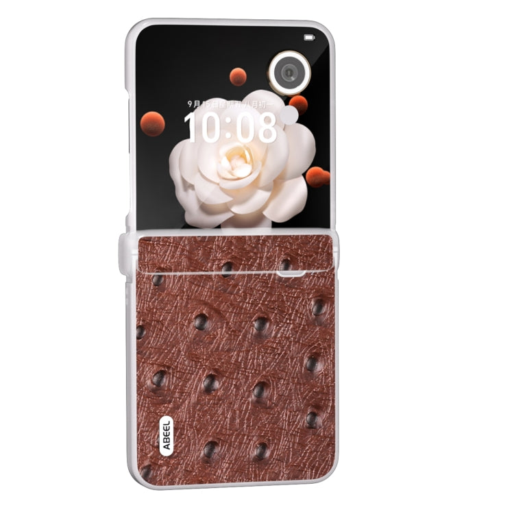 For Honor Magic V Flip ABEEL Three Parts Frosted Translucent Frame Genuine Leather Ostrich Texture Phone Case