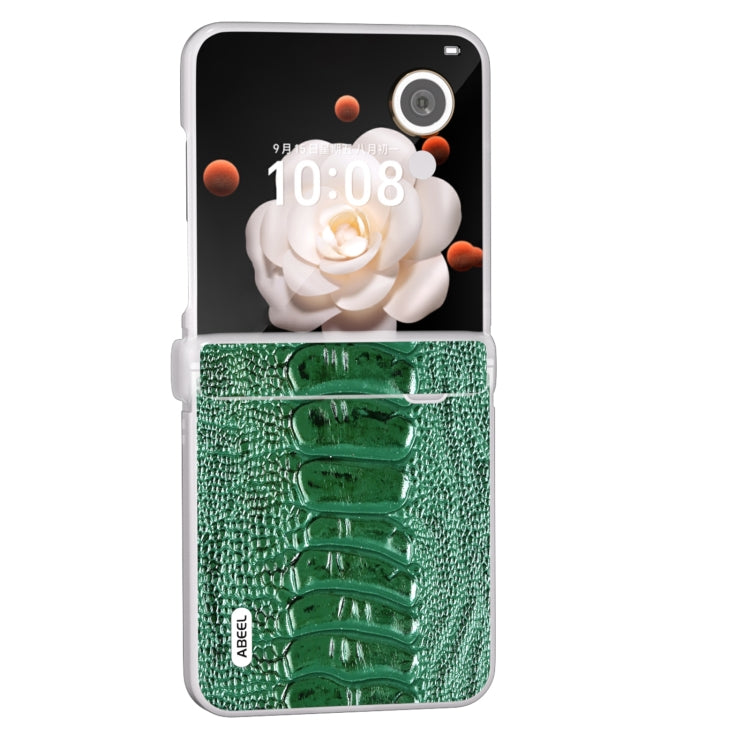 For Honor Magic V Flip ABEEL Three Parts Frosted Translucent Frame Genuine Leather Weilai Series Phone Case