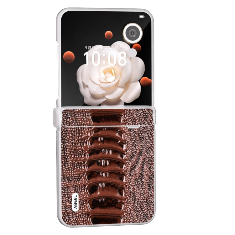 For Honor Magic V Flip ABEEL Three Parts Frosted Translucent Frame Genuine Leather Weilai Series Phone Case