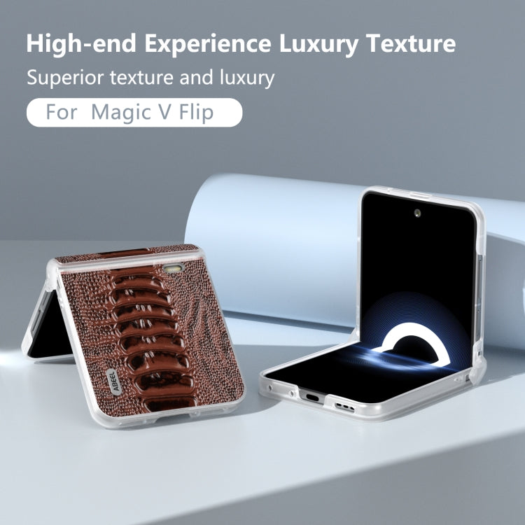 For Honor Magic V Flip ABEEL Three Parts Frosted Translucent Frame Genuine Leather Weilai Series Phone Case