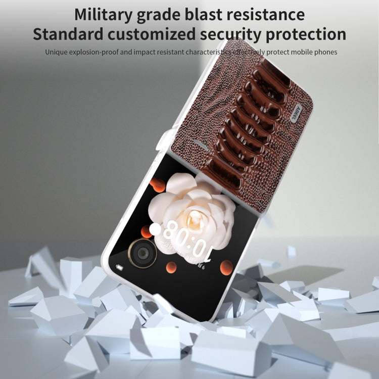 For Honor Magic V Flip ABEEL Three Parts Frosted Translucent Frame Genuine Leather Weilai Series Phone Case