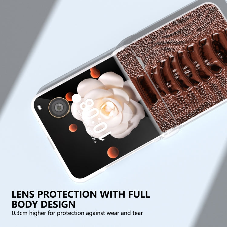 For Honor Magic V Flip ABEEL Three Parts Frosted Translucent Frame Genuine Leather Weilai Series Phone Case