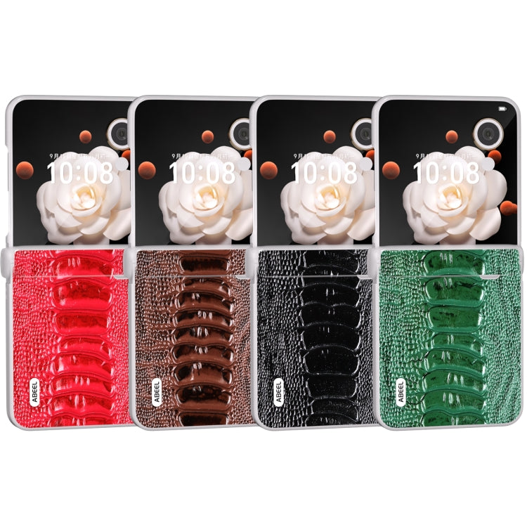 For Honor Magic V Flip ABEEL Three Parts Frosted Translucent Frame Genuine Leather Weilai Series Phone Case