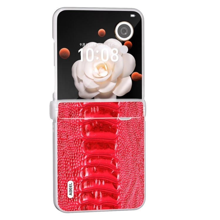 For Honor Magic V Flip ABEEL Three Parts Frosted Translucent Frame Genuine Leather Weilai Series Phone Case