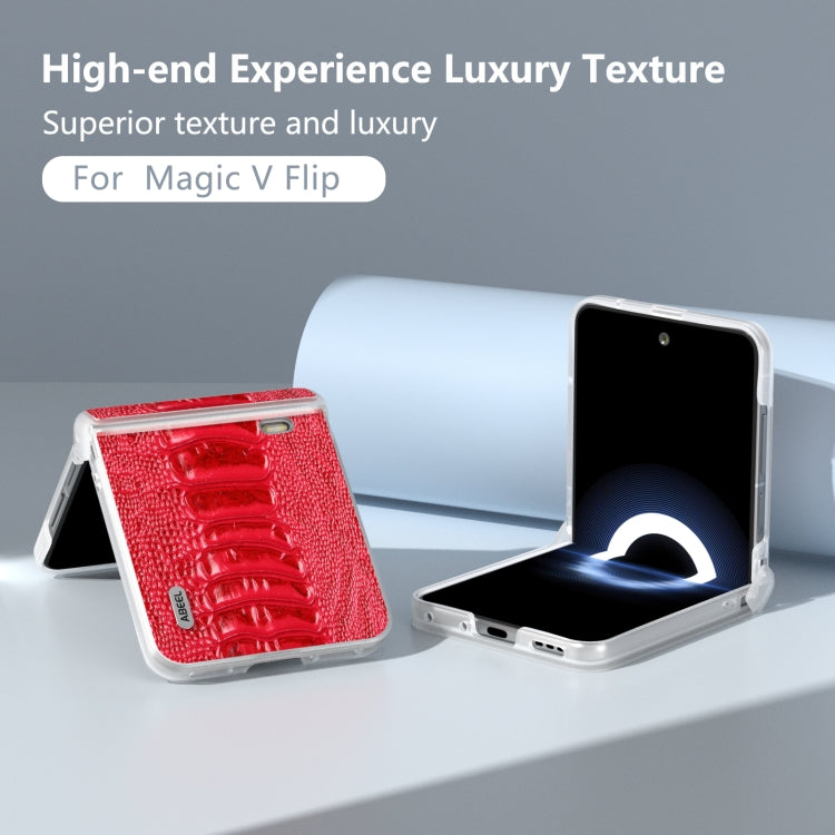 For Honor Magic V Flip ABEEL Three Parts Frosted Translucent Frame Genuine Leather Weilai Series Phone Case