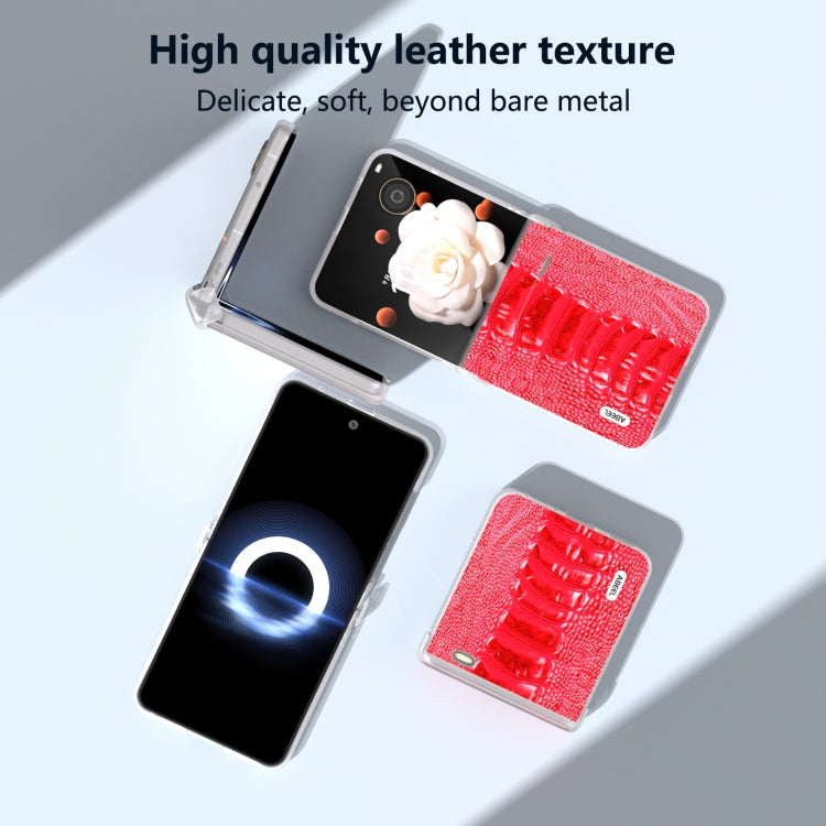 For Honor Magic V Flip ABEEL Three Parts Frosted Translucent Frame Genuine Leather Weilai Series Phone Case