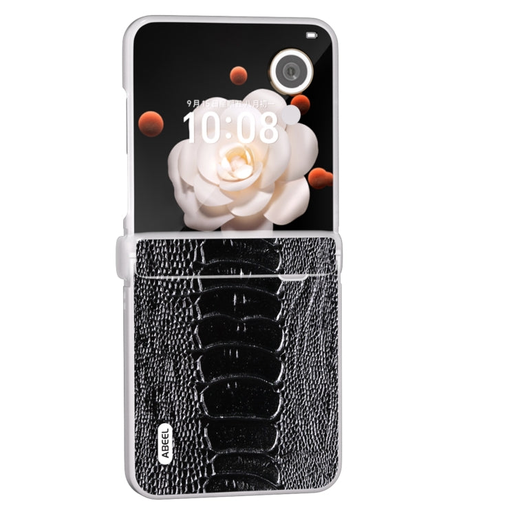 For Honor Magic V Flip ABEEL Three Parts Frosted Translucent Frame Genuine Leather Weilai Series Phone Case