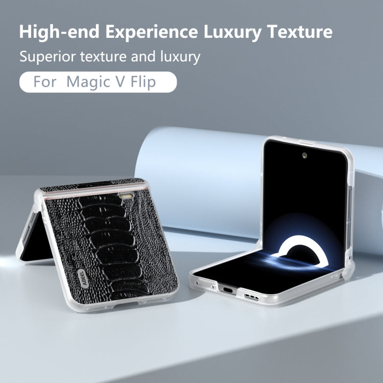 For Honor Magic V Flip ABEEL Three Parts Frosted Translucent Frame Genuine Leather Weilai Series Phone Case
