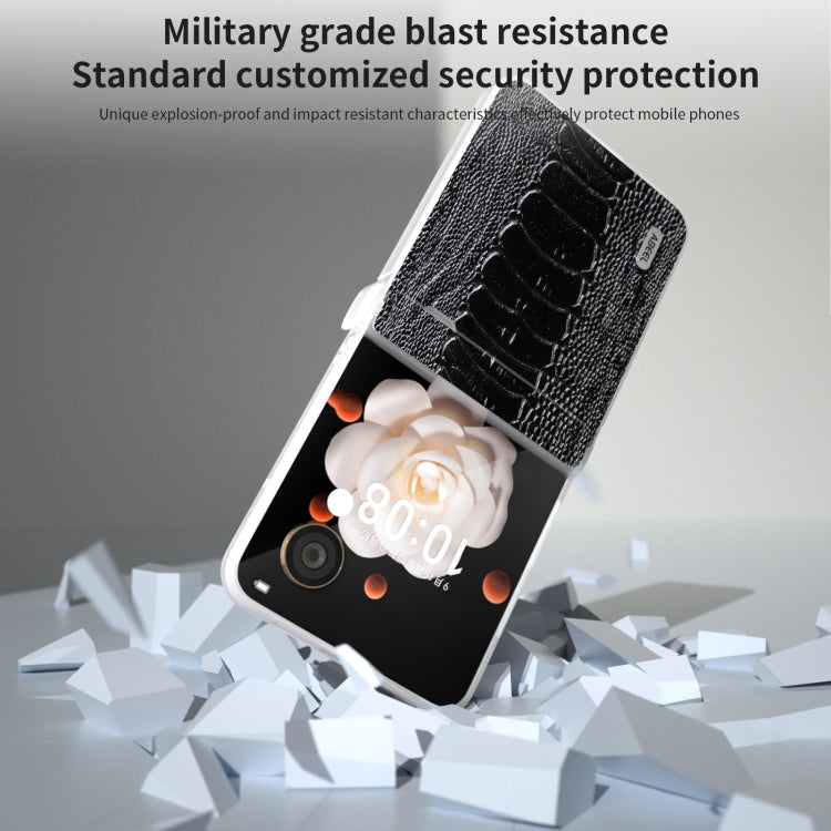 For Honor Magic V Flip ABEEL Three Parts Frosted Translucent Frame Genuine Leather Weilai Series Phone Case
