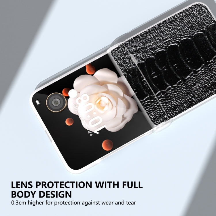For Honor Magic V Flip ABEEL Three Parts Frosted Translucent Frame Genuine Leather Weilai Series Phone Case