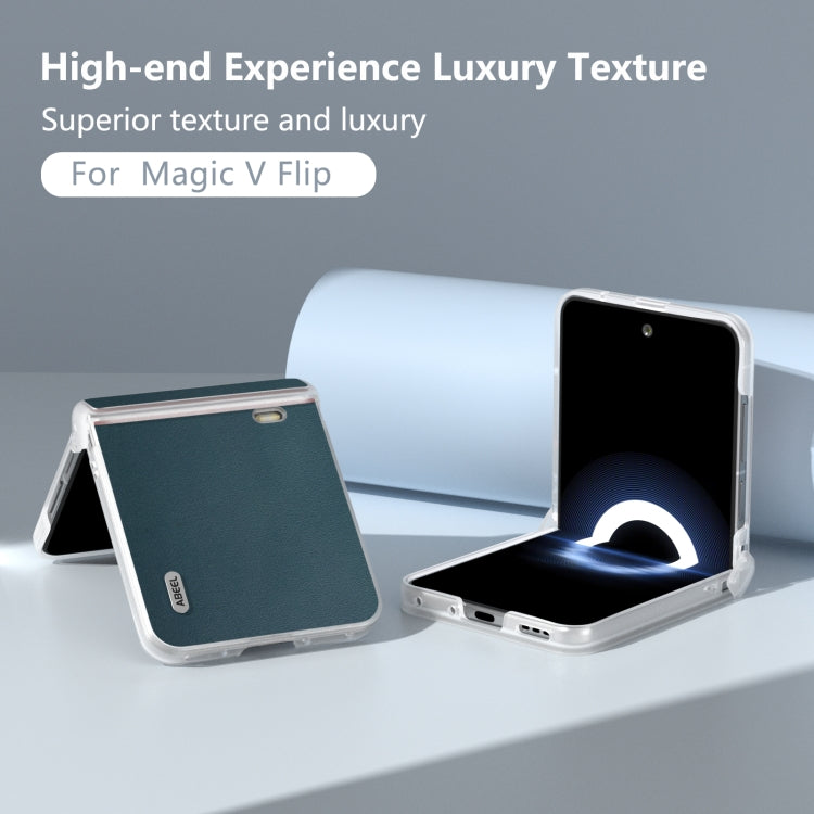 For Honor Magic V Flip ABEEL Three Parts Frosted Translucent Frame Genuine Leather Xiaoya Series Phone Case