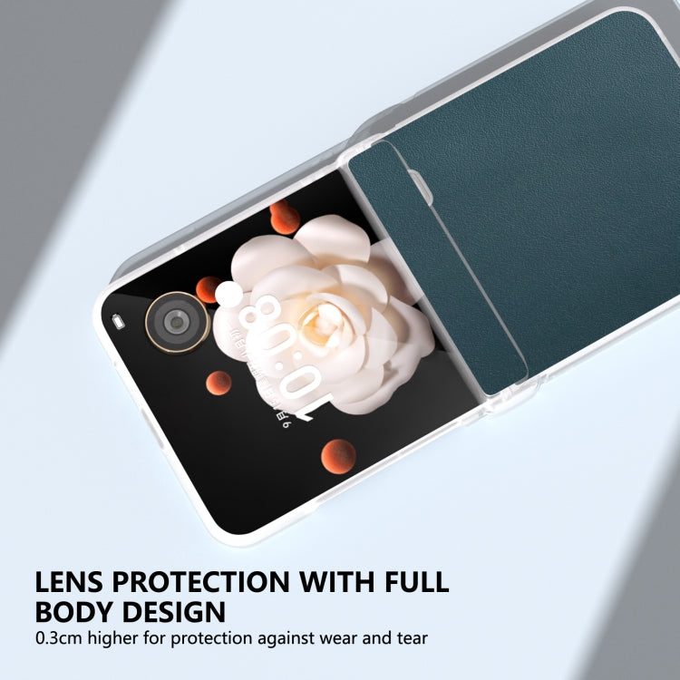 For Honor Magic V Flip ABEEL Three Parts Frosted Translucent Frame Genuine Leather Xiaoya Series Phone Case