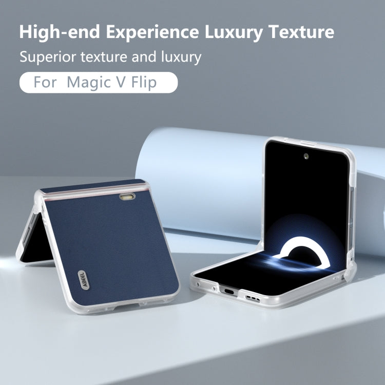 For Honor Magic V Flip ABEEL Three Parts Frosted Translucent Frame Genuine Leather Xiaoya Series Phone Case