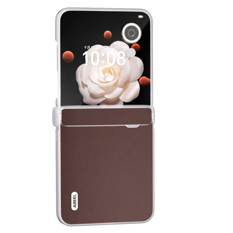 For Honor Magic V Flip ABEEL Three Parts Frosted Translucent Frame Genuine Leather Xiaoya Series Phone Case