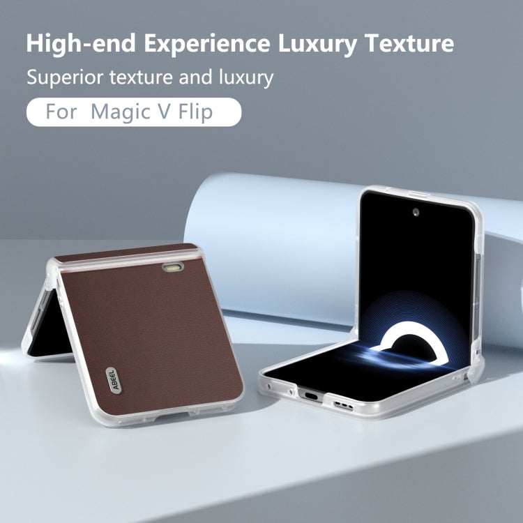 For Honor Magic V Flip ABEEL Three Parts Frosted Translucent Frame Genuine Leather Xiaoya Series Phone Case