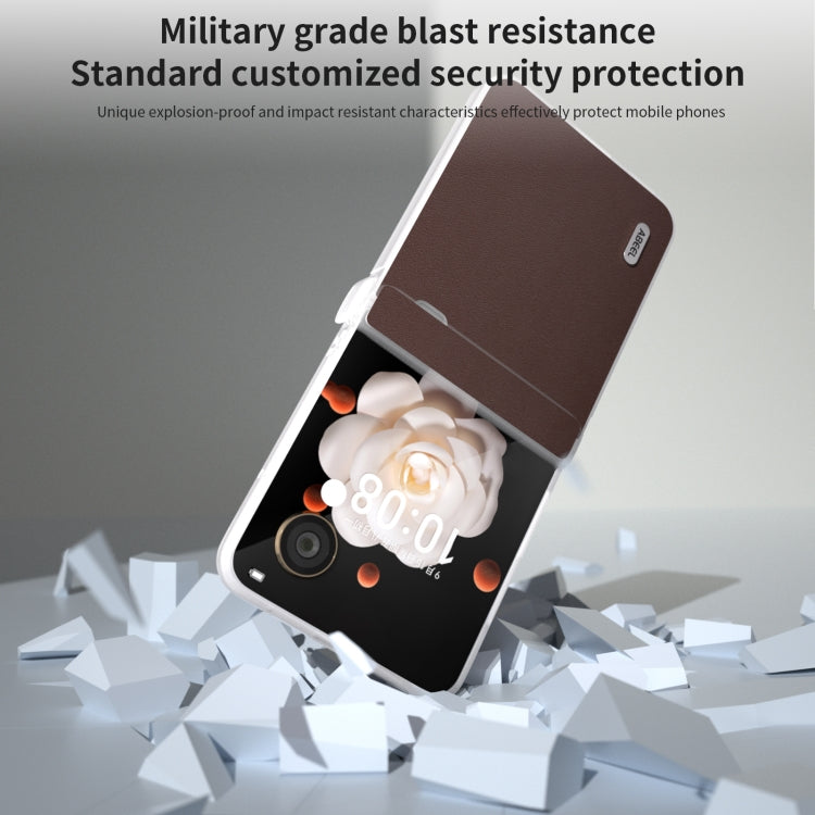 For Honor Magic V Flip ABEEL Three Parts Frosted Translucent Frame Genuine Leather Xiaoya Series Phone Case