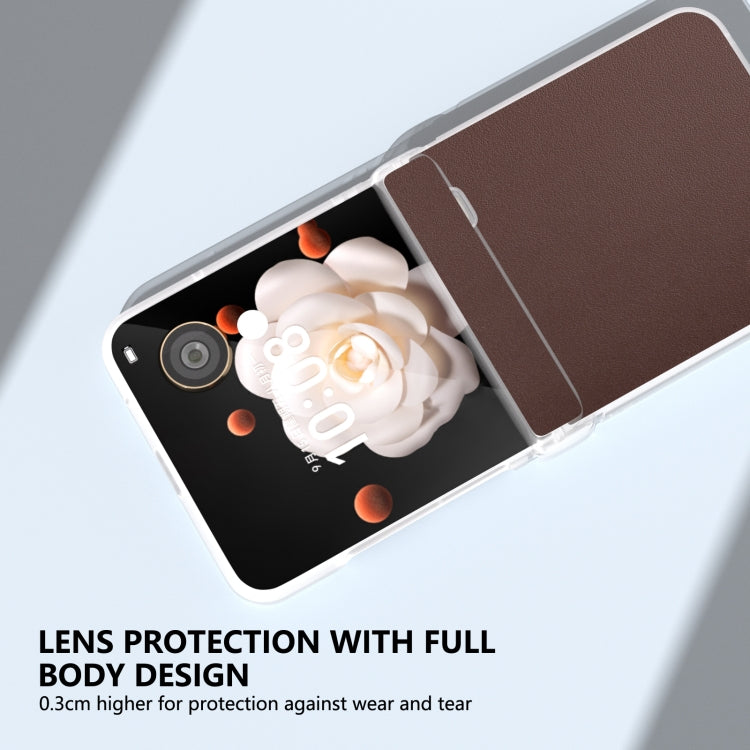 For Honor Magic V Flip ABEEL Three Parts Frosted Translucent Frame Genuine Leather Xiaoya Series Phone Case