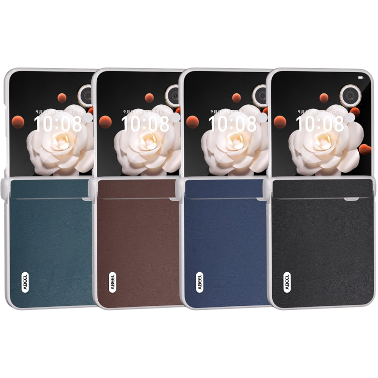For Honor Magic V Flip ABEEL Three Parts Frosted Translucent Frame Genuine Leather Xiaoya Series Phone Case