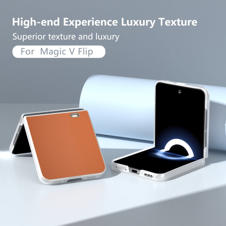 For Honor Magic V Flip ABEEL Frosted Translucent Frame PU Leather Full Coverage Phone Case