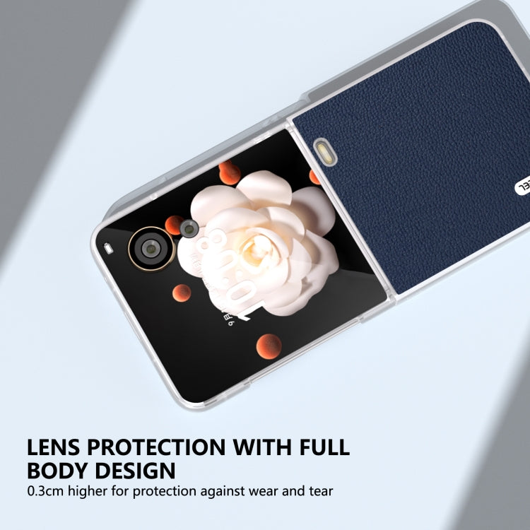 For Honor Magic V Flip ABEEL Frosted Translucent Frame Genuine Leather Luolai Series Phone Case