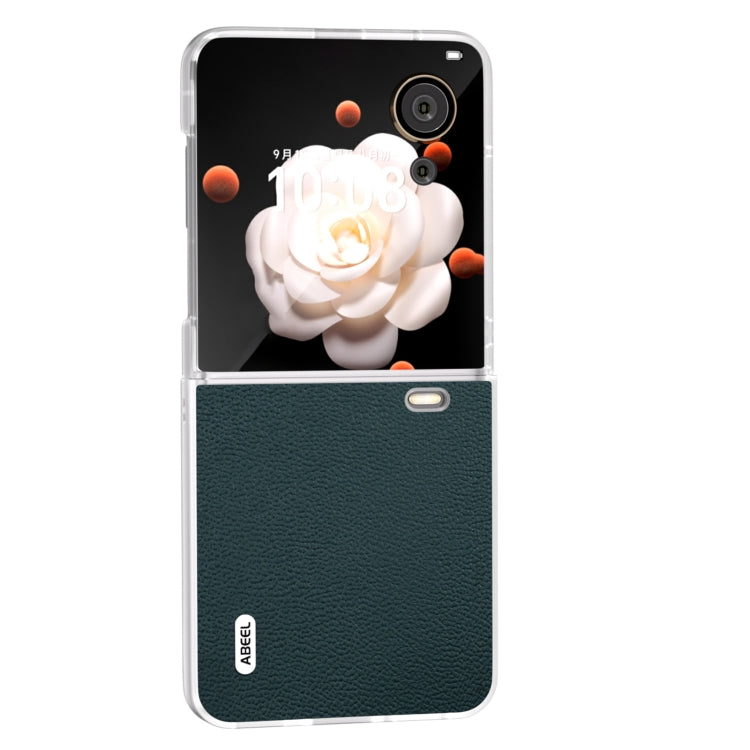 For Honor Magic V Flip ABEEL Frosted Translucent Frame Genuine Leather Luolai Series Phone Case