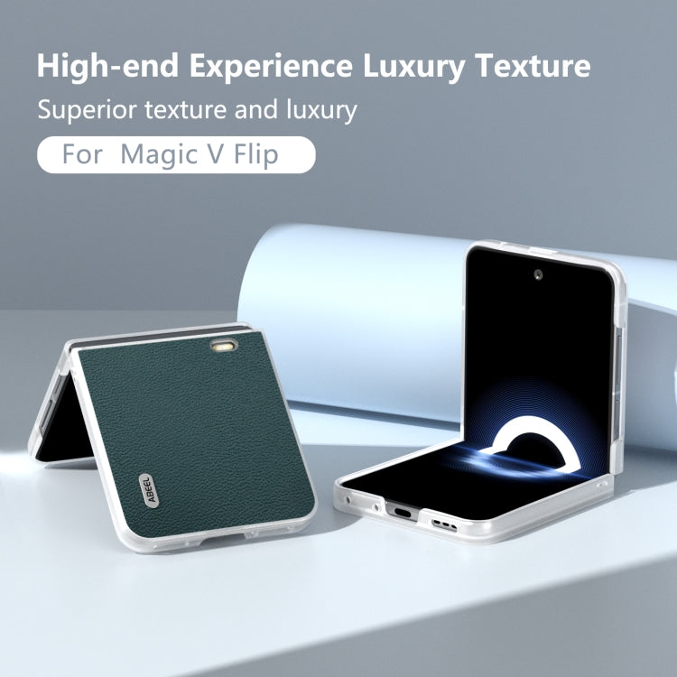 For Honor Magic V Flip ABEEL Frosted Translucent Frame Genuine Leather Luolai Series Phone Case