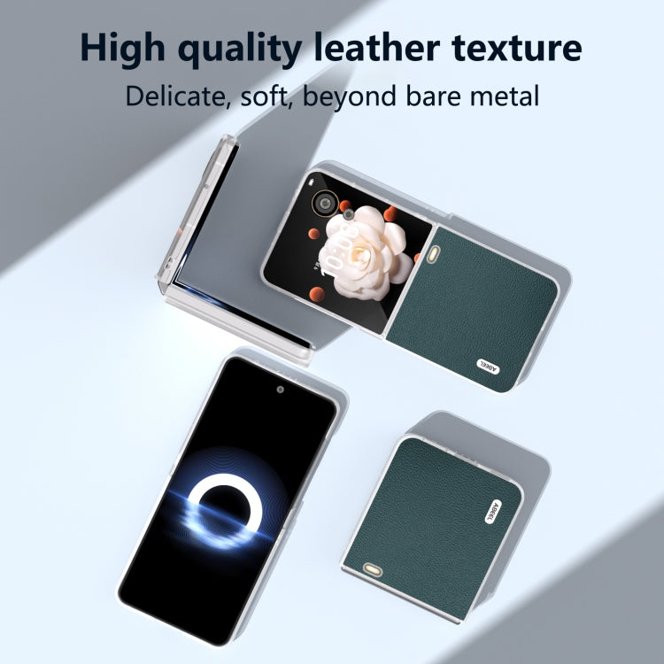 For Honor Magic V Flip ABEEL Frosted Translucent Frame Genuine Leather Luolai Series Phone Case