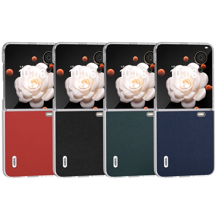 For Honor Magic V Flip ABEEL Frosted Translucent Frame Genuine Leather Luolai Series Phone Case