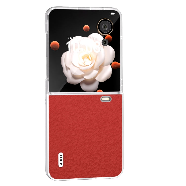For Honor Magic V Flip ABEEL Frosted Translucent Frame Genuine Leather Luolai Series Phone Case