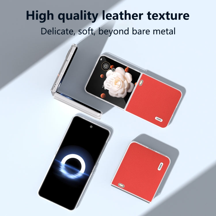 For Honor Magic V Flip ABEEL Frosted Translucent Frame Genuine Leather Luolai Series Phone Case