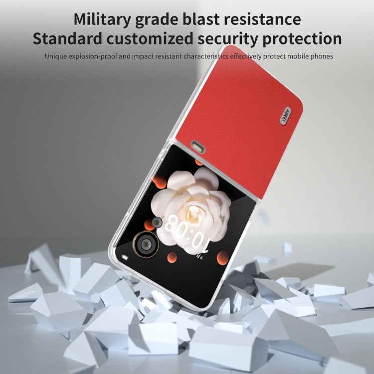 For Honor Magic V Flip ABEEL Frosted Translucent Frame Genuine Leather Luolai Series Phone Case