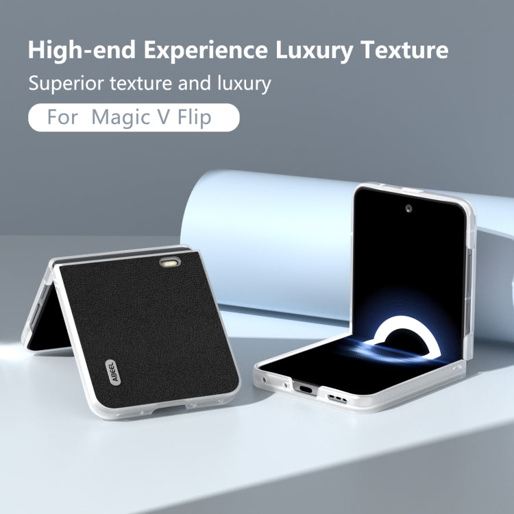 For Honor Magic V Flip ABEEL Frosted Translucent Frame Genuine Leather Luolai Series Phone Case