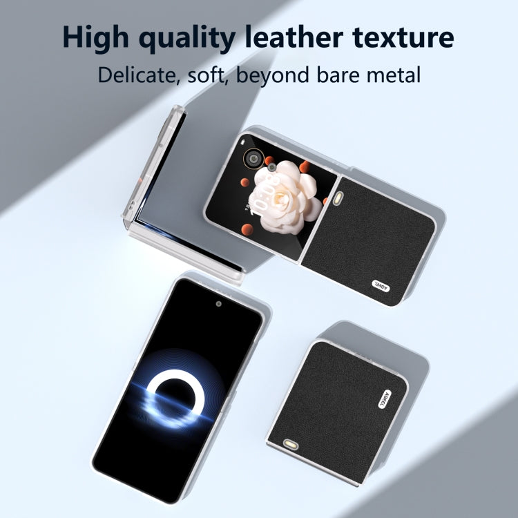 For Honor Magic V Flip ABEEL Frosted Translucent Frame Genuine Leather Luolai Series Phone Case