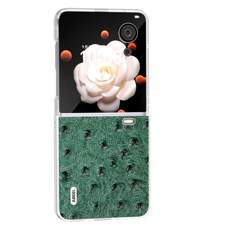 For Honor Magic V Flip ABEEL Frosted Translucent Frame Genuine Leather Ostrich Texture Phone Case