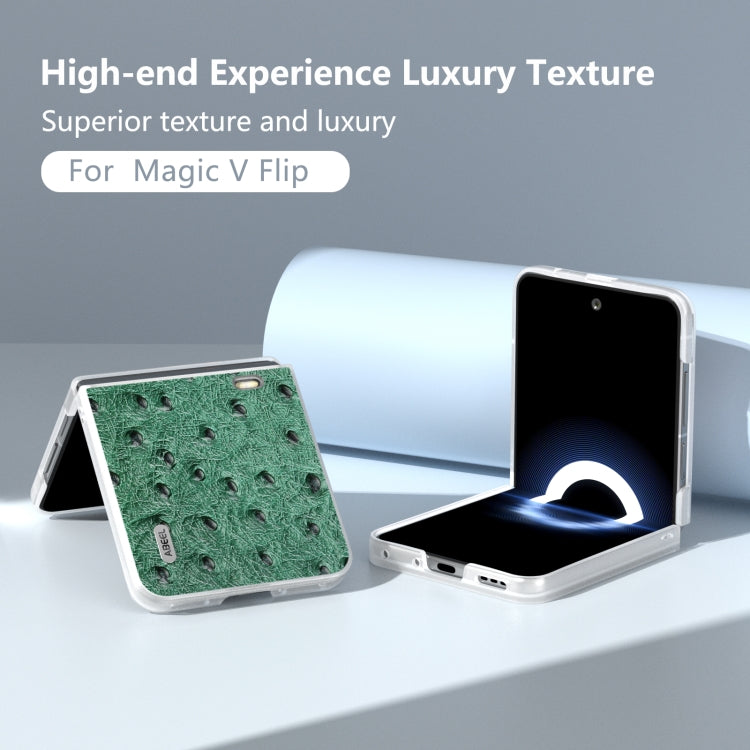 For Honor Magic V Flip ABEEL Frosted Translucent Frame Genuine Leather Ostrich Texture Phone Case