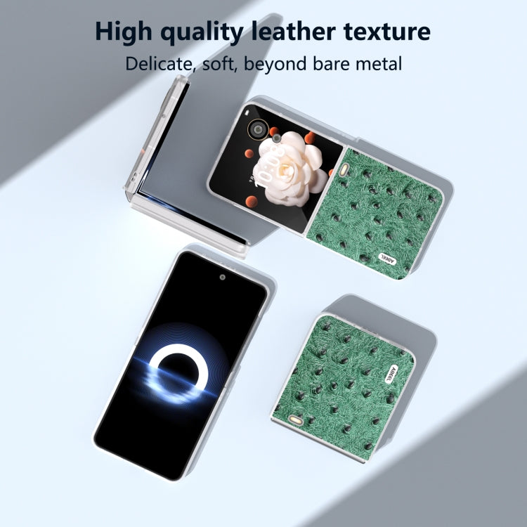 For Honor Magic V Flip ABEEL Frosted Translucent Frame Genuine Leather Ostrich Texture Phone Case