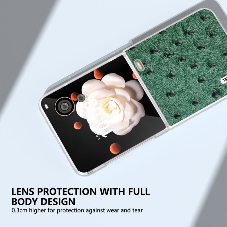 For Honor Magic V Flip ABEEL Frosted Translucent Frame Genuine Leather Ostrich Texture Phone Case