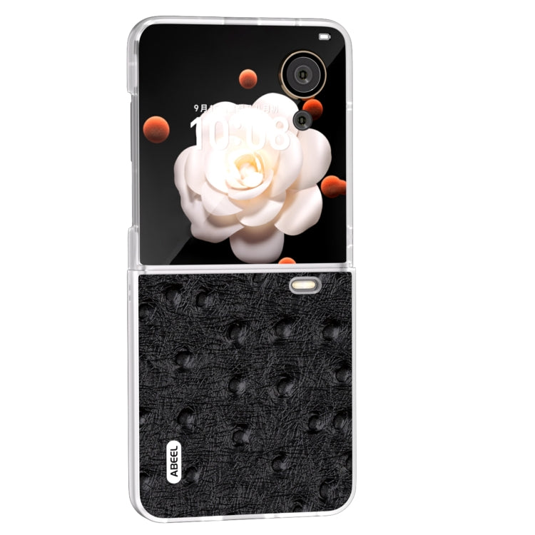 For Honor Magic V Flip ABEEL Frosted Translucent Frame Genuine Leather Ostrich Texture Phone Case