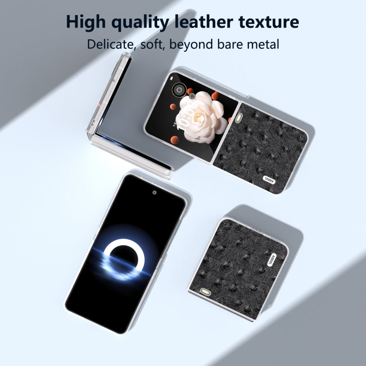 For Honor Magic V Flip ABEEL Frosted Translucent Frame Genuine Leather Ostrich Texture Phone Case