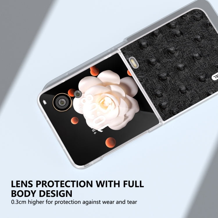 For Honor Magic V Flip ABEEL Frosted Translucent Frame Genuine Leather Ostrich Texture Phone Case