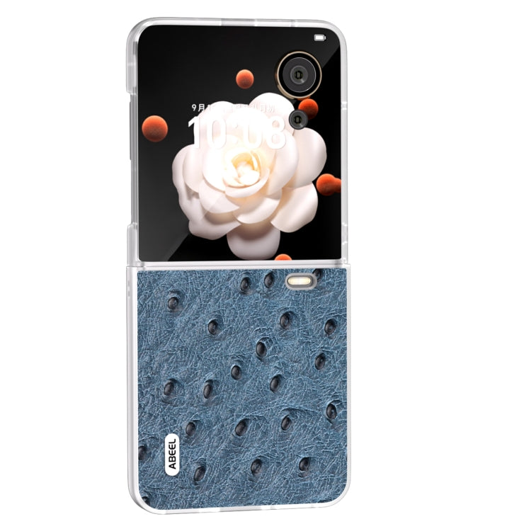 For Honor Magic V Flip ABEEL Frosted Translucent Frame Genuine Leather Ostrich Texture Phone Case