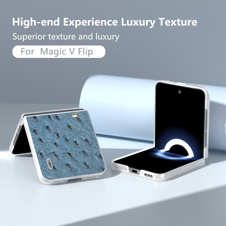 For Honor Magic V Flip ABEEL Frosted Translucent Frame Genuine Leather Ostrich Texture Phone Case