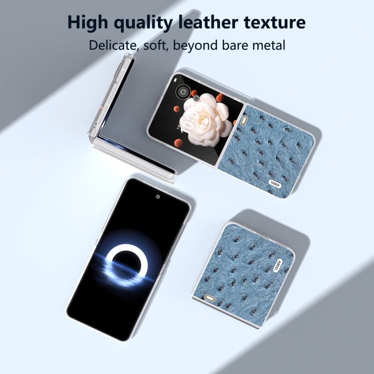 For Honor Magic V Flip ABEEL Frosted Translucent Frame Genuine Leather Ostrich Texture Phone Case