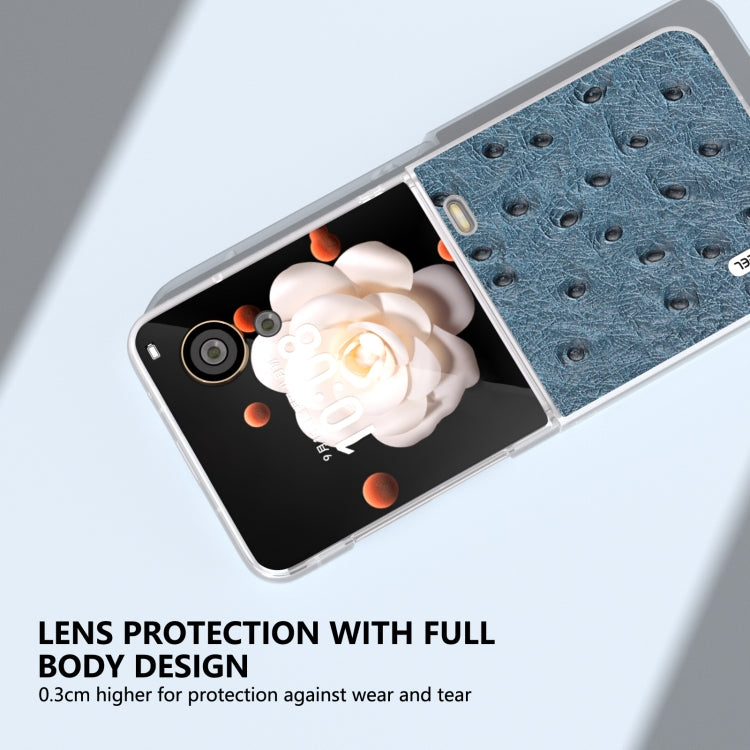 For Honor Magic V Flip ABEEL Frosted Translucent Frame Genuine Leather Ostrich Texture Phone Case