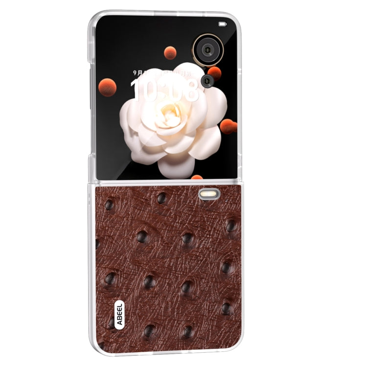 For Honor Magic V Flip ABEEL Frosted Translucent Frame Genuine Leather Ostrich Texture Phone Case