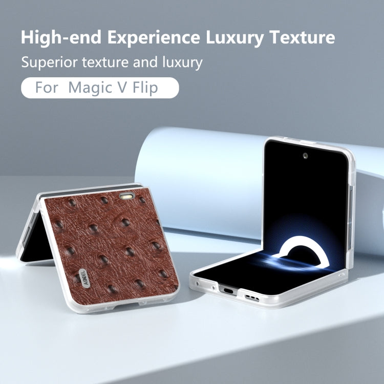 For Honor Magic V Flip ABEEL Frosted Translucent Frame Genuine Leather Ostrich Texture Phone Case